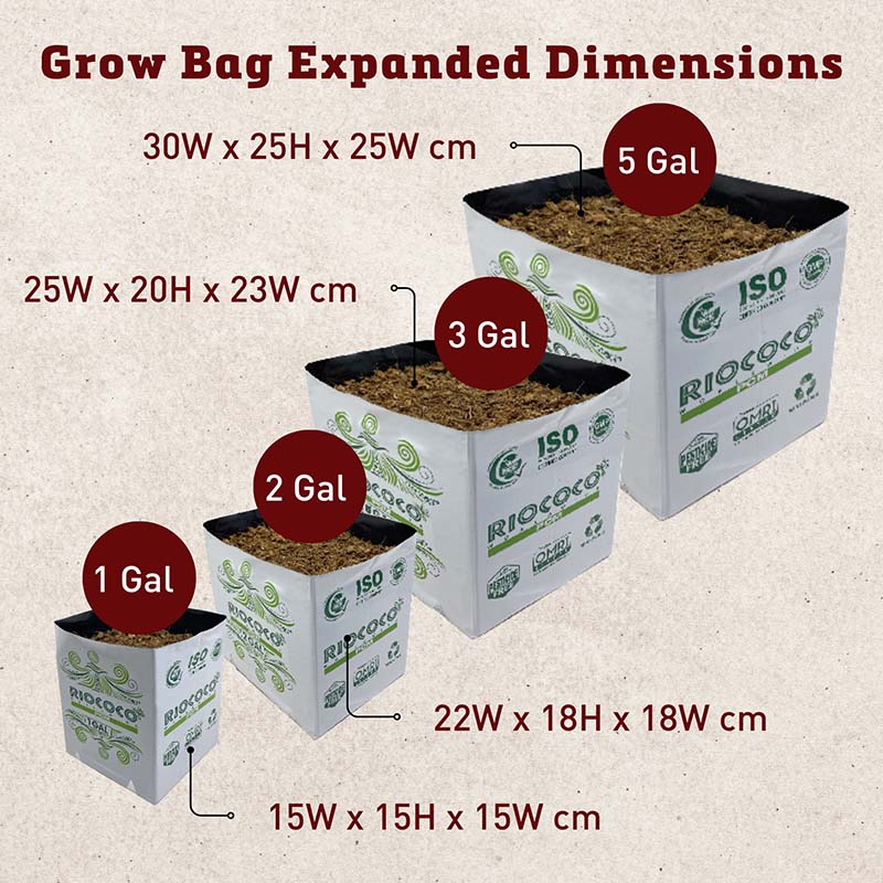 Riococo Open Top Coir Grow Bags 1 Gallon